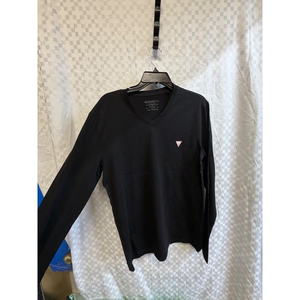 GUESS Black Long Sleeve T-shirt V Neck